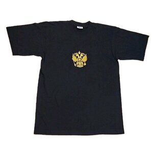 Vintage Russia XL Embroidered Mens T Shirt TEE ROSSIYA black Gold Stitch Cotton